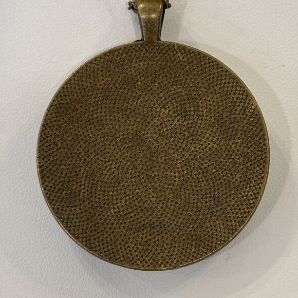 Oxidized Brass Tone Chain With Fabric Floral Pendant 30" Chain 1.5" Pendant - Picture 7 of 7